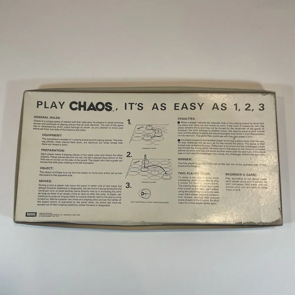 Chaos Board Game Lakeside Leisure Dynamics Memory Strategy 1971 Complete Vintage